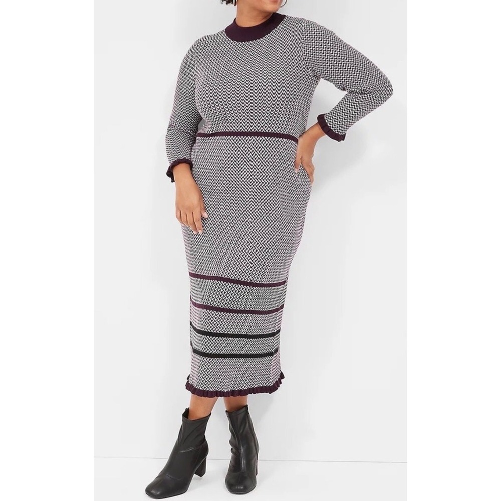 Lane Bryant Sweater Dress 14/16 Purple White Striped Party Cocktail Event Office